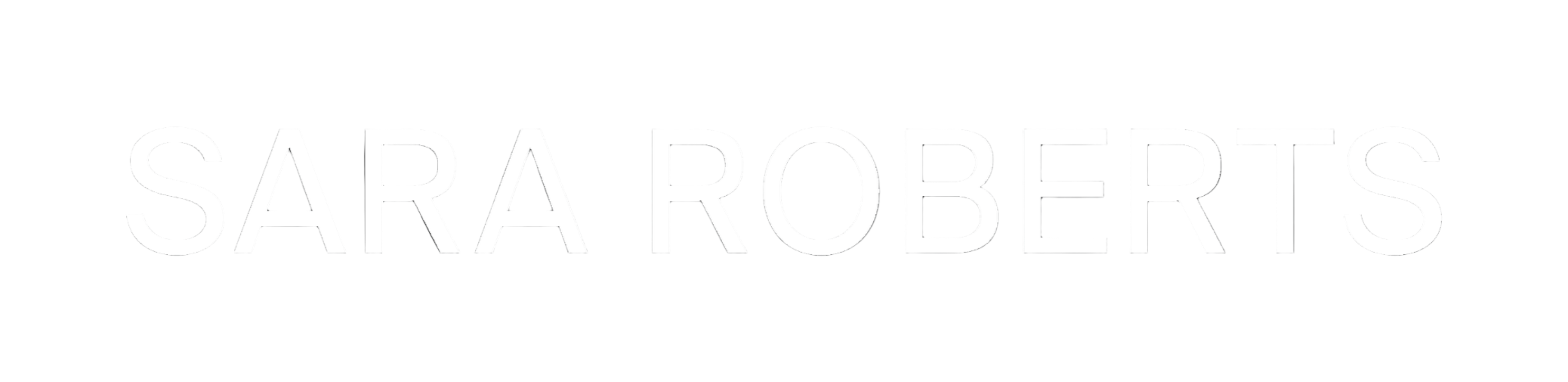 Text 'SARA ROBERTS' in white on a black background