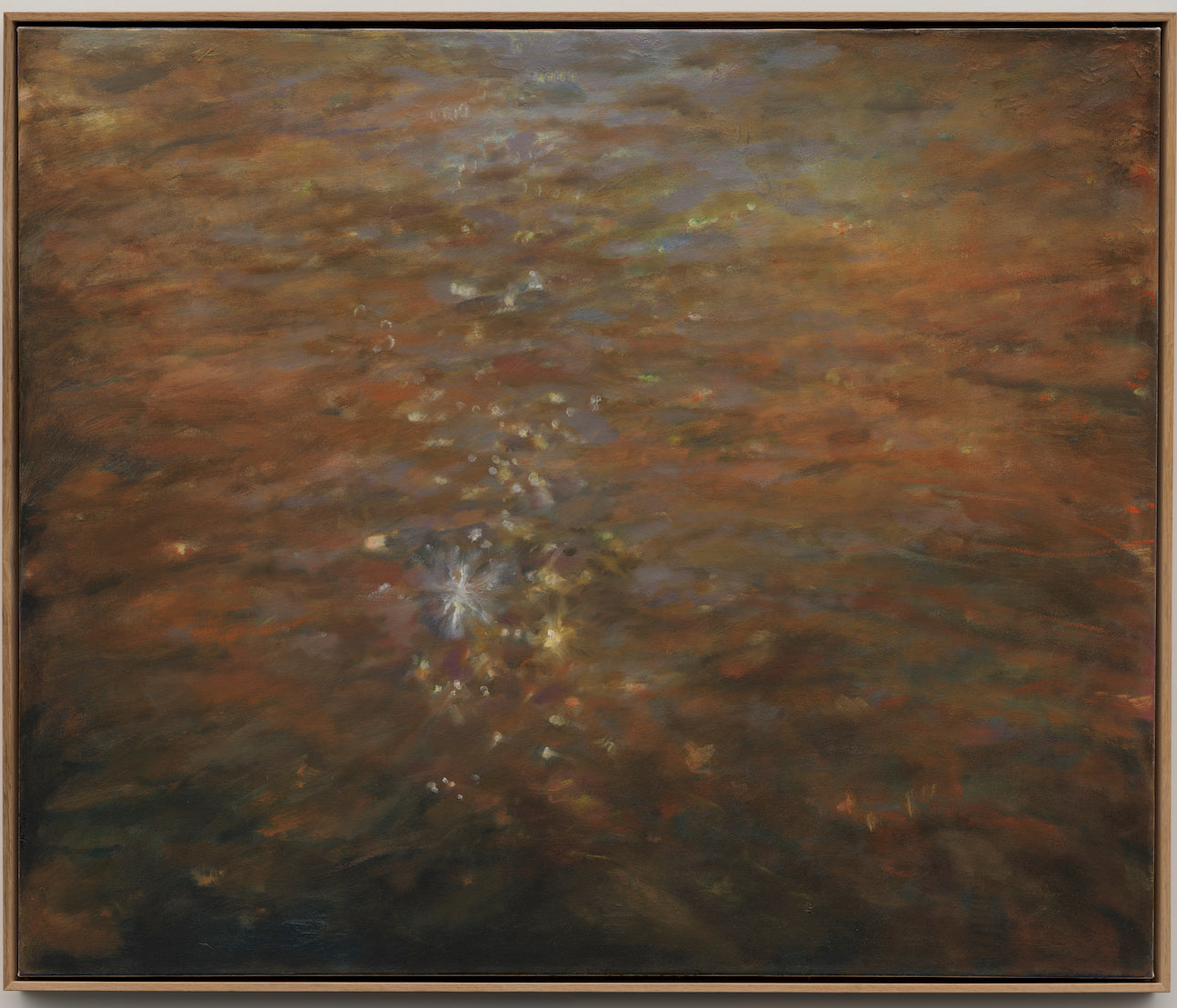 Abstract painting with brown and black tones on a gray background